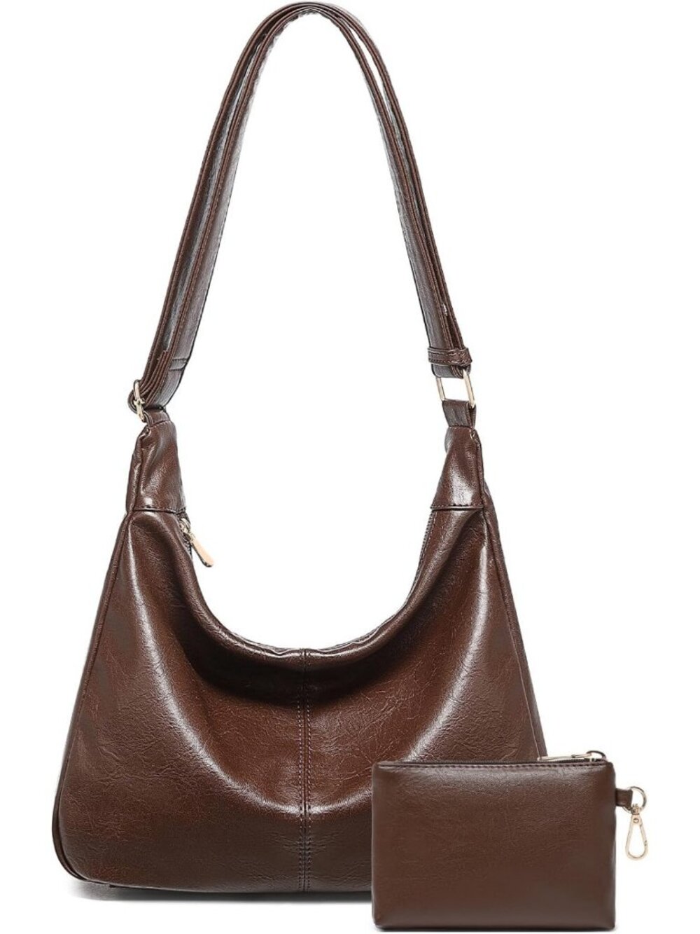 Soft Vegan Leather Slouchy Hobo Bag with Mini Purse - Chic Crossbody Tote for